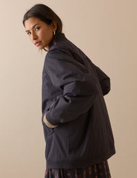 Navy Longline Oversized Bomber Jacket