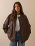 Chocolate Brown Longline Oversized Bomber Jacket