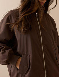 Chocolate Brown Longline Oversized Bomber Jacket