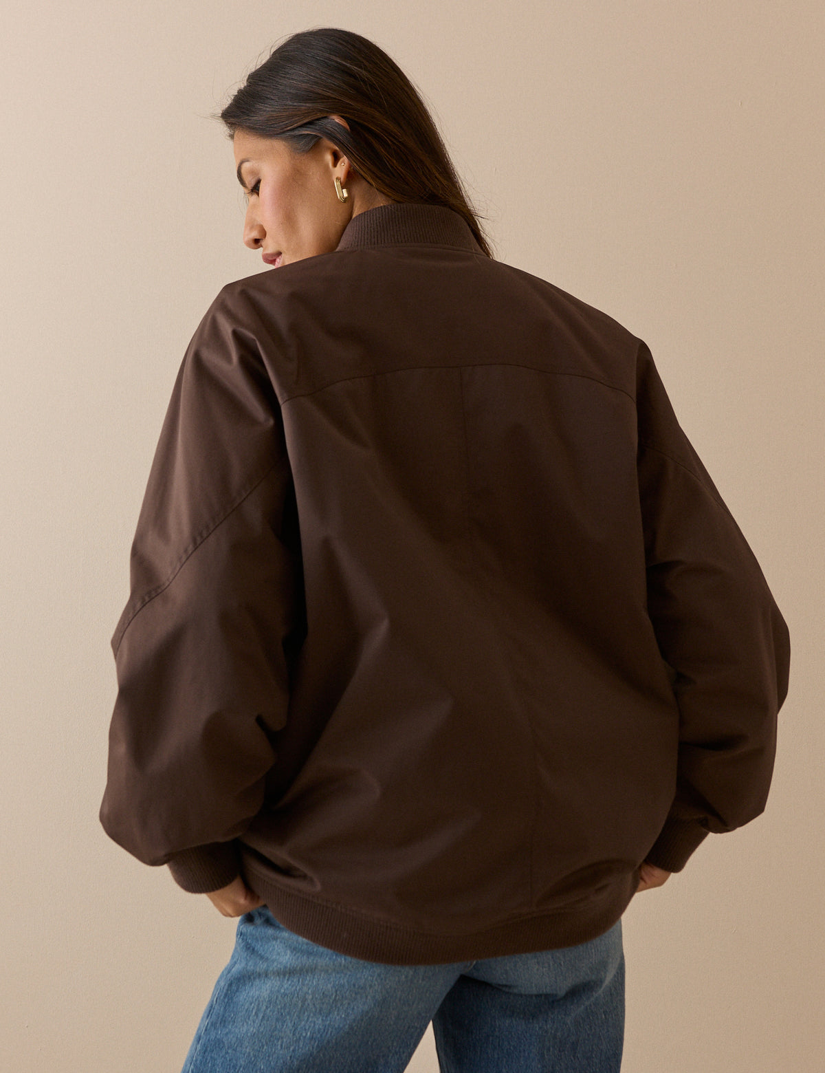 Chocolate Brown Longline Oversized Bomber Jacket