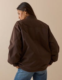 Chocolate Brown Longline Oversized Bomber Jacket