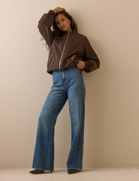 Chocolate Brown Longline Oversized Bomber Jacket