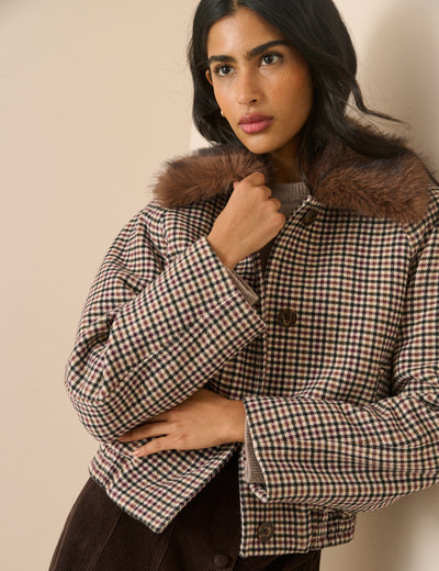 Heritage Faux Fur Collar Bomber Jacket