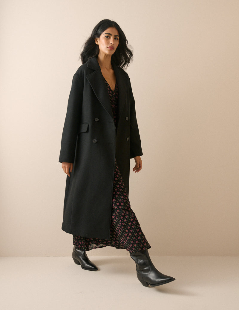 Black Wool-Blend Coat