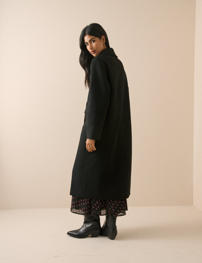 Black Wool-Blend Coat