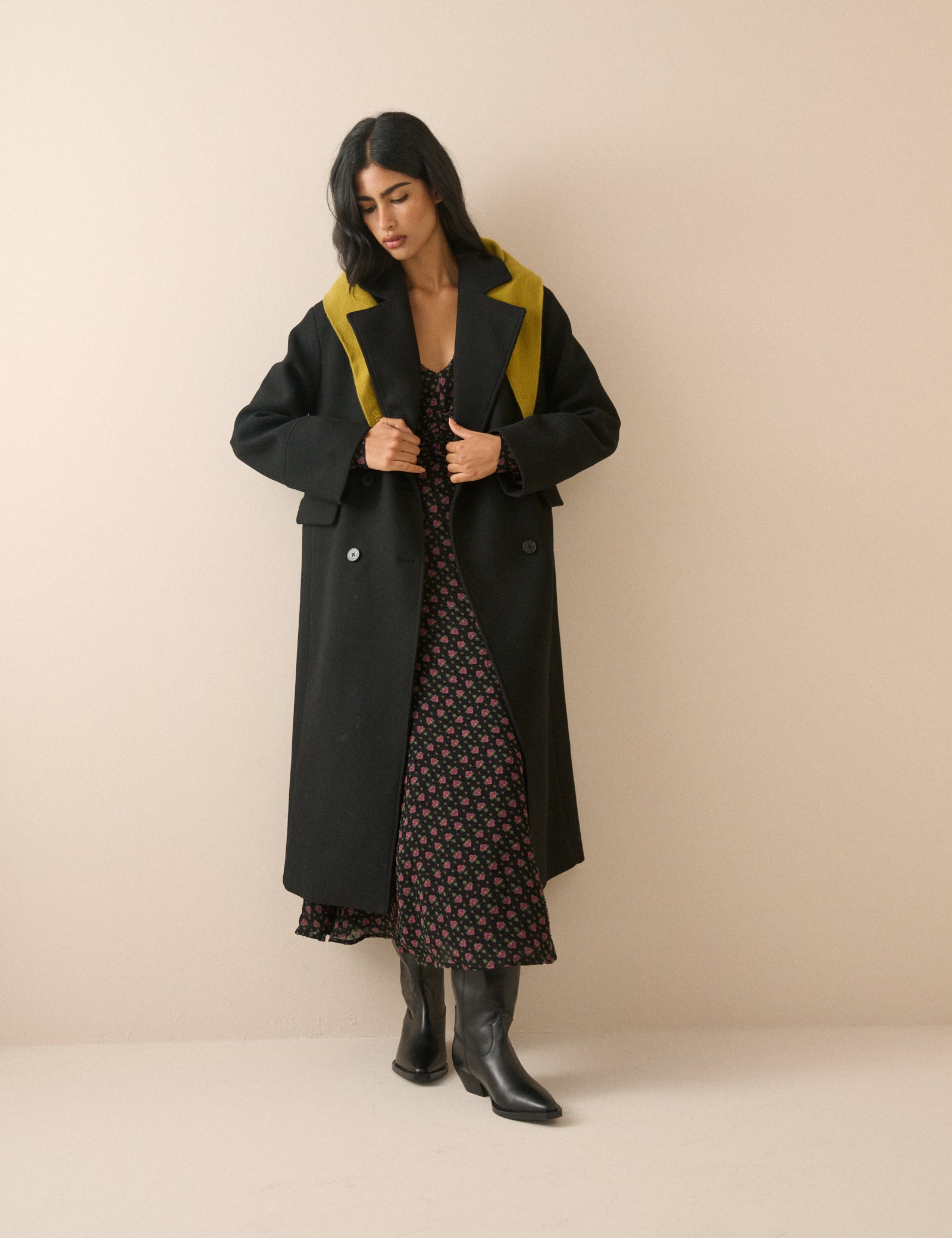 Black Wool-Blend Coat