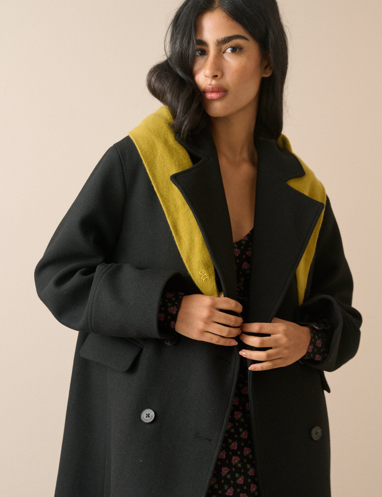 Black Wool-Blend Coat