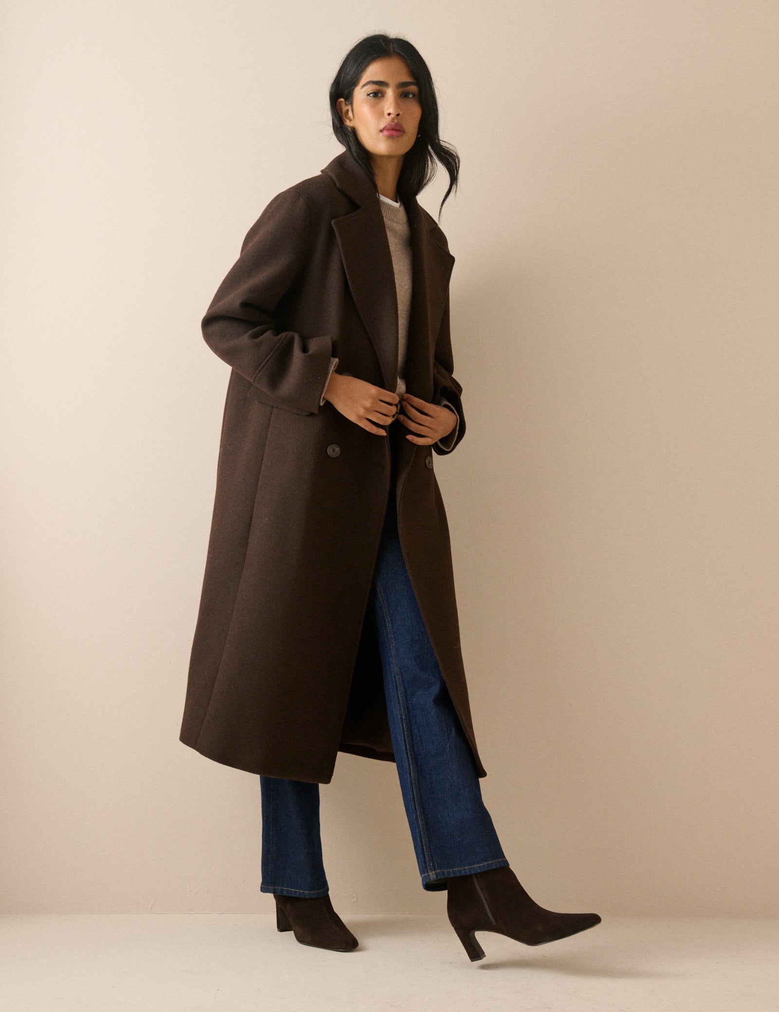 Chocolate Brown Wool-Blend Coat