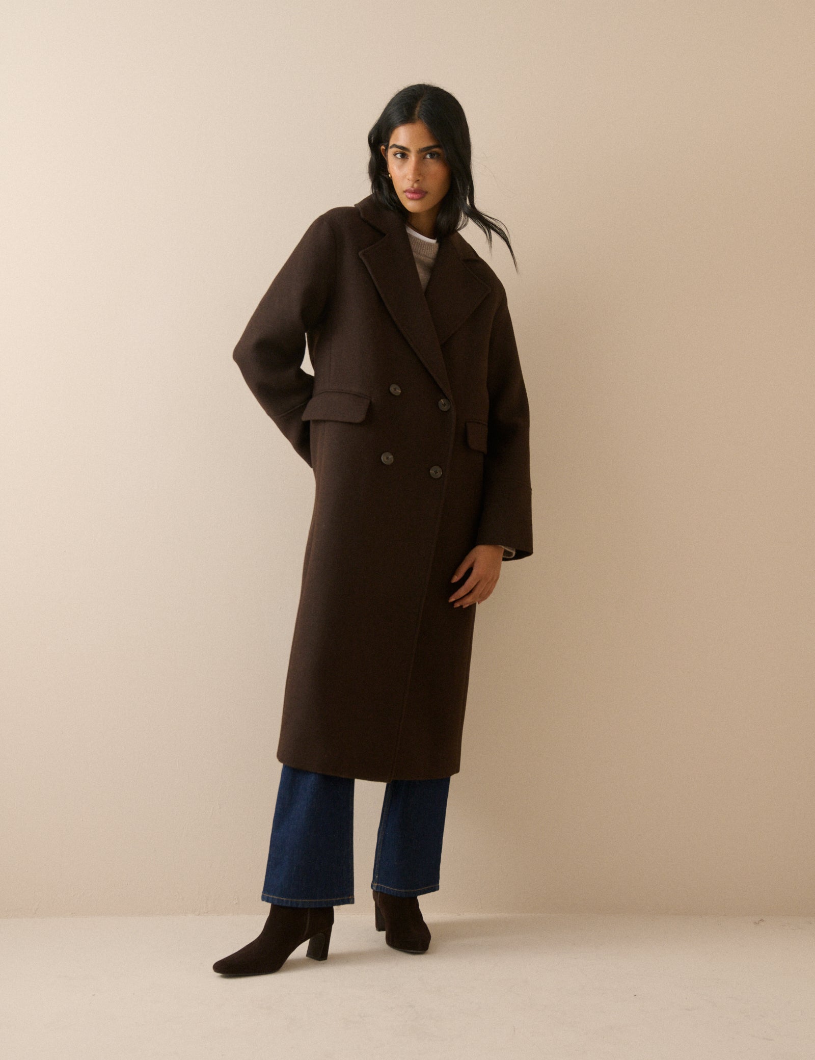 Chocolate Brown Wool-Blend Coat