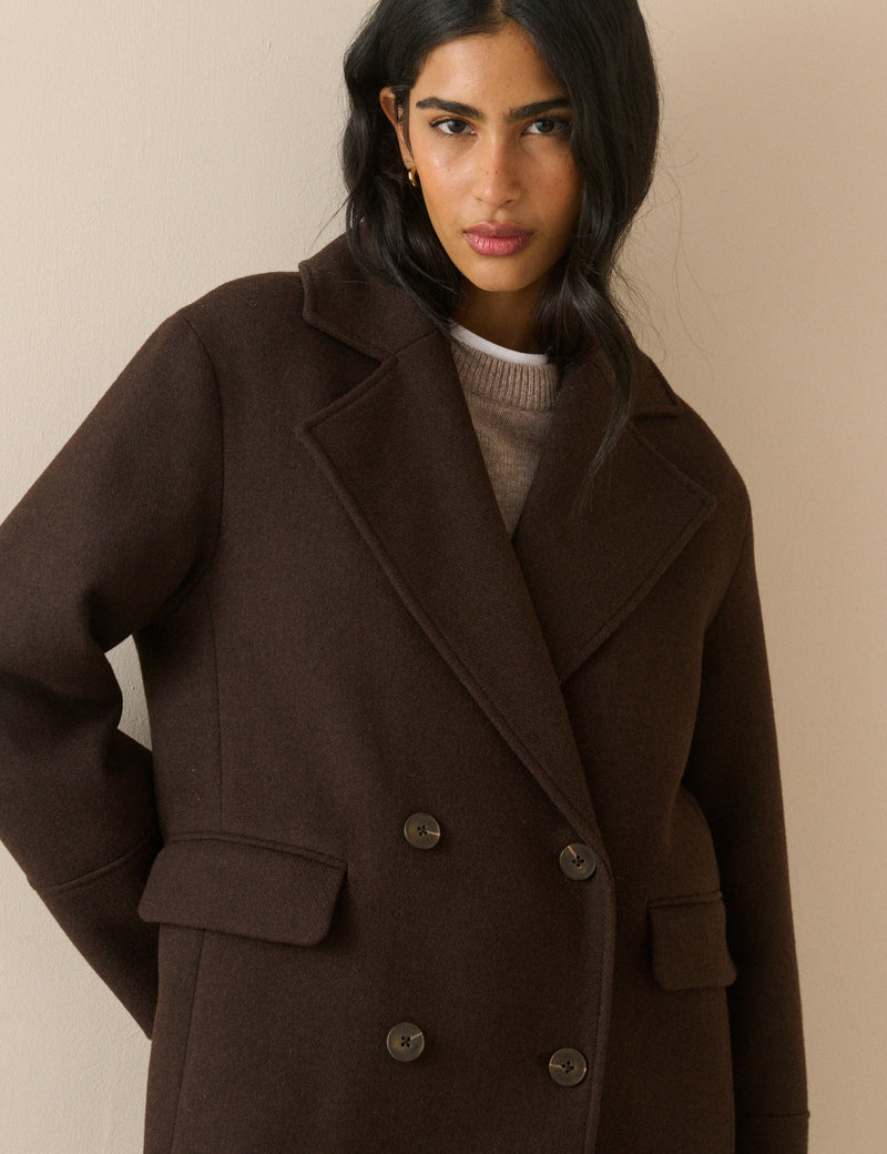 Chocolate Brown Wool-Blend Coat