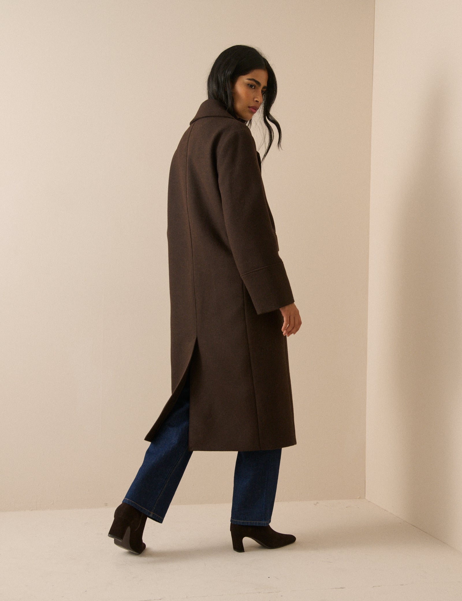 Chocolate Brown Wool-Blend Coat