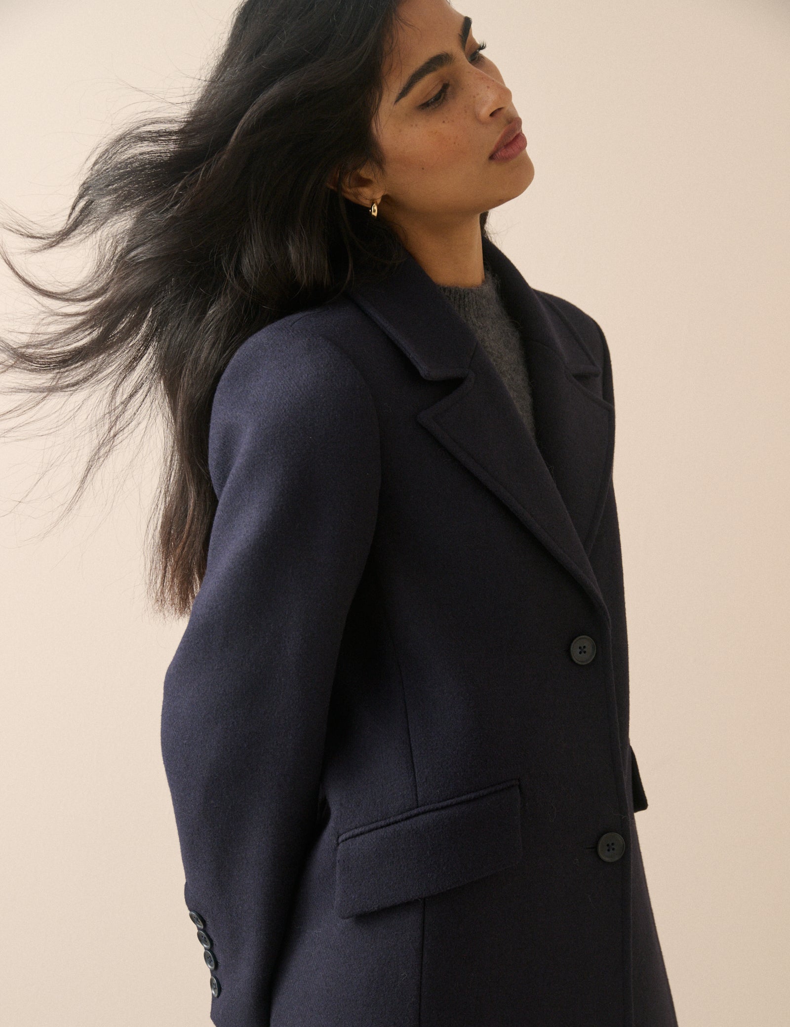 Navy Wool-Blend Coat