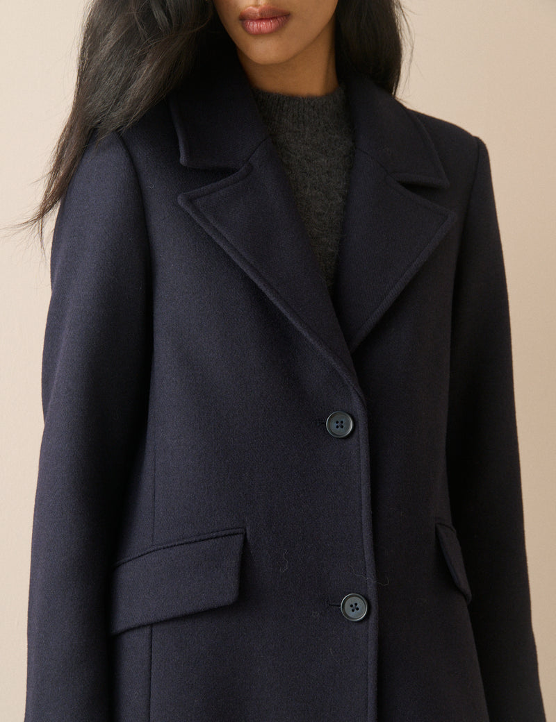 Navy Wool-Blend Coat