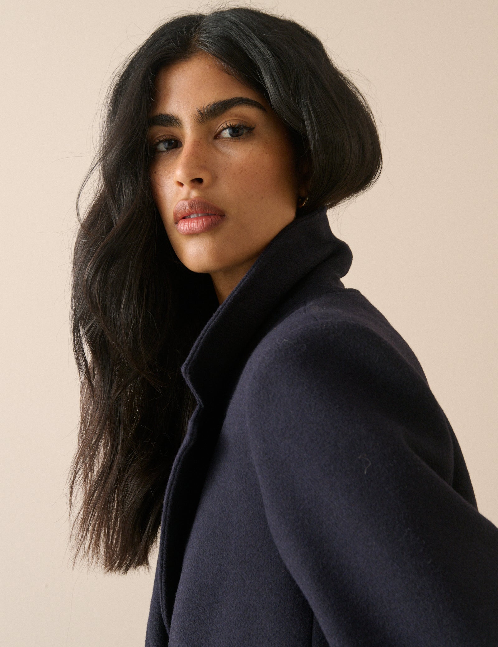 Navy Wool-Blend Coat