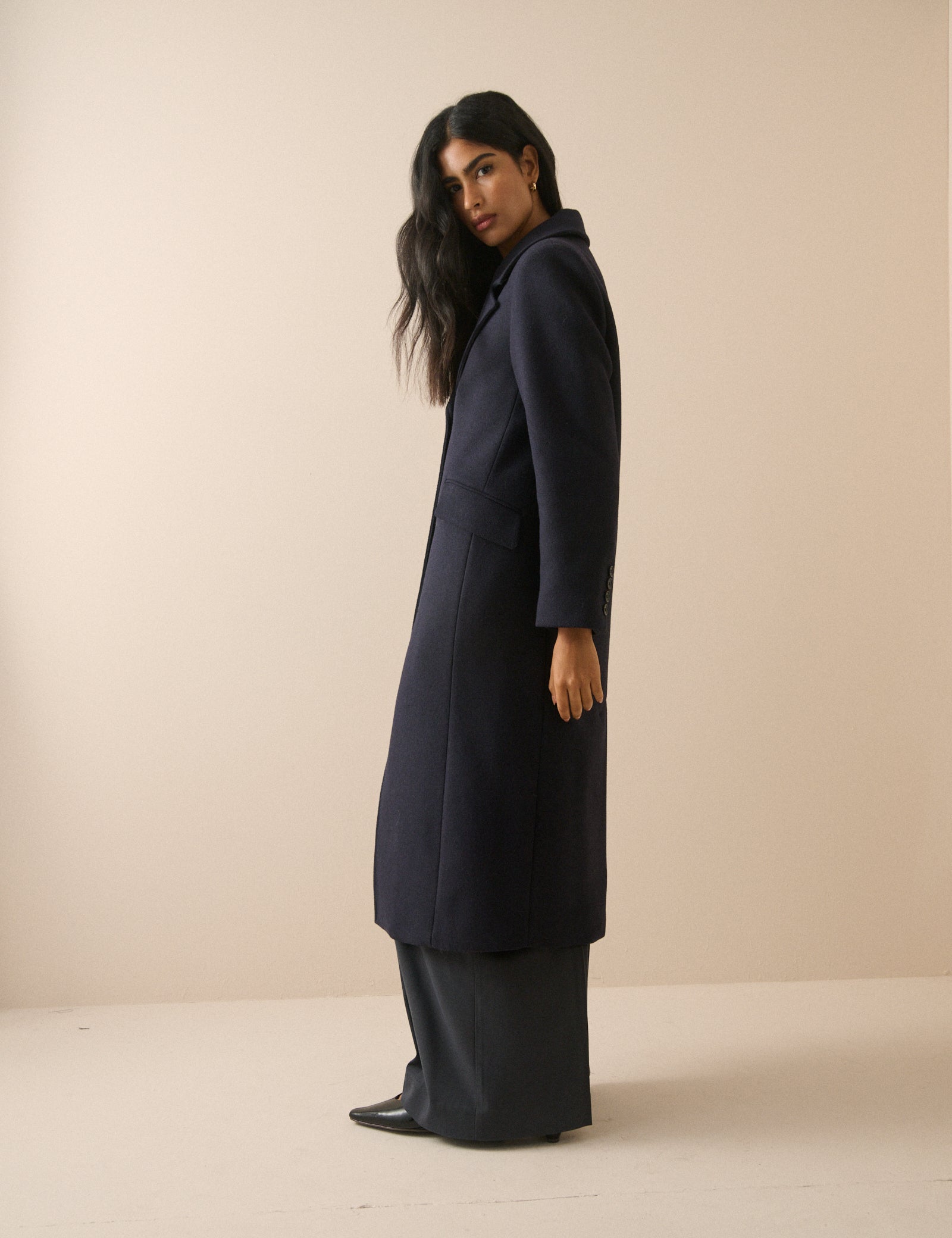 Navy Wool-Blend Coat