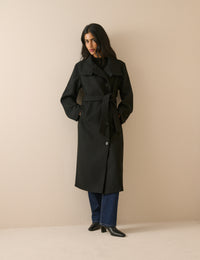 Black Wool-Blend Funnel Neck Coat