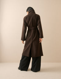 Brown Wool-Blend Funnel Neck Coat