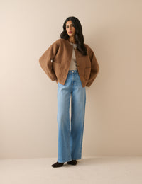 Camel Wool-Blend Neck Tie Jacket