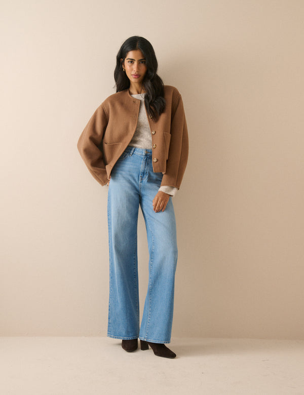 Camel Wool-Blend Neck Tie Jacket