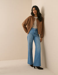 Camel Wool-Blend Neck Tie Jacket
