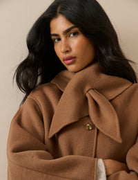 Camel Wool-Blend Neck Tie Jacket
