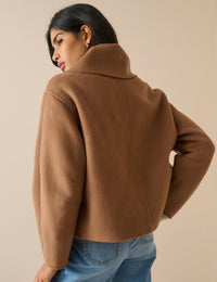 Camel Wool-Blend Neck Tie Jacket