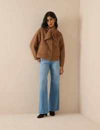 Camel Wool-Blend Neck Tie Jacket