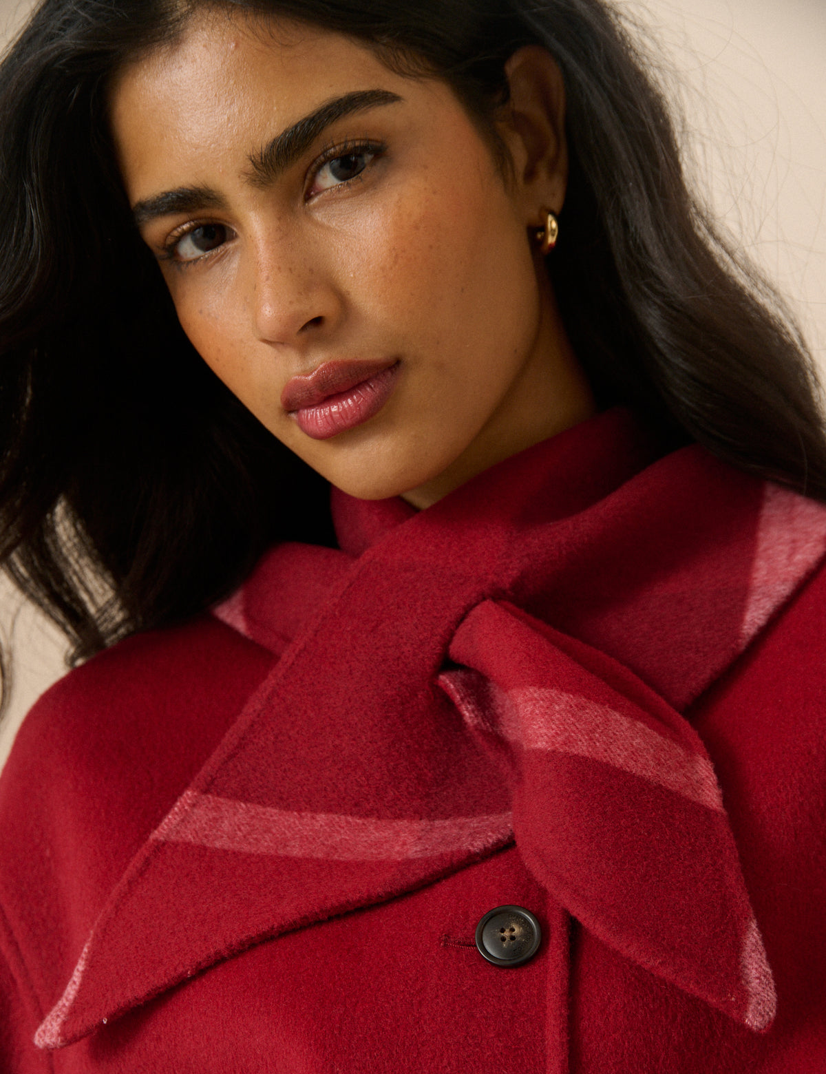 Red Tie Neck Wool-Blend Jacket