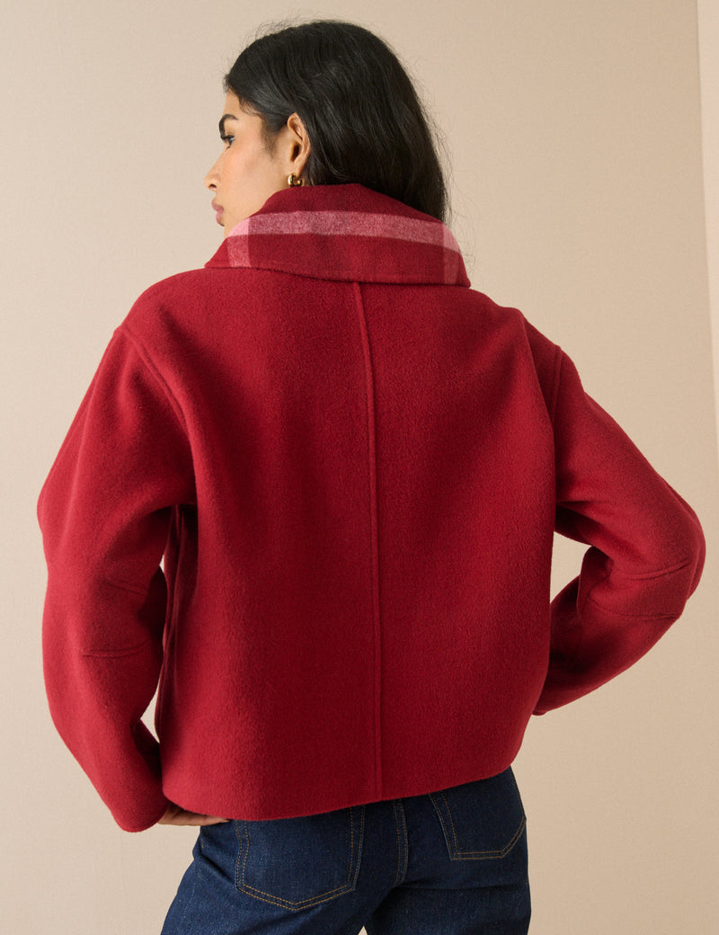 Red Tie Neck Wool-Blend Jacket