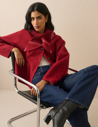 Red Tie Neck Wool-Blend Jacket