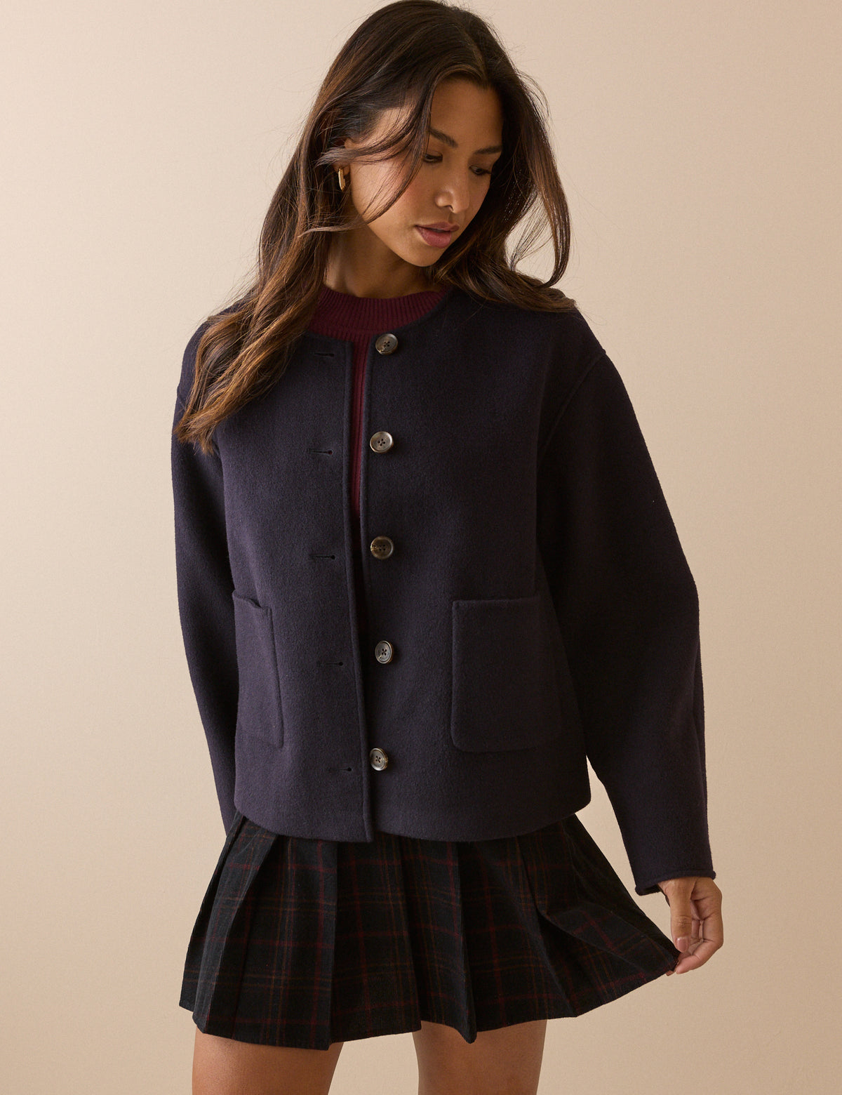 Navy Wool-Blend Neck Tie Jacket