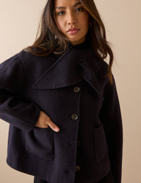 Navy Wool-Blend Neck Tie Jacket