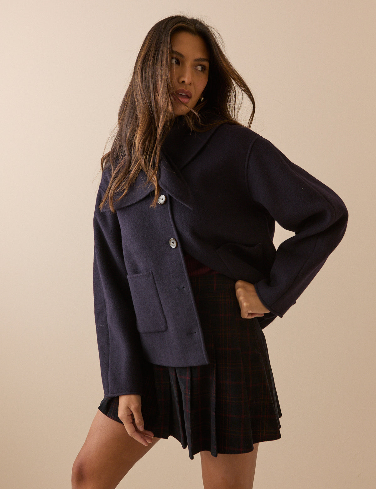 Navy Wool-Blend Neck Tie Jacket