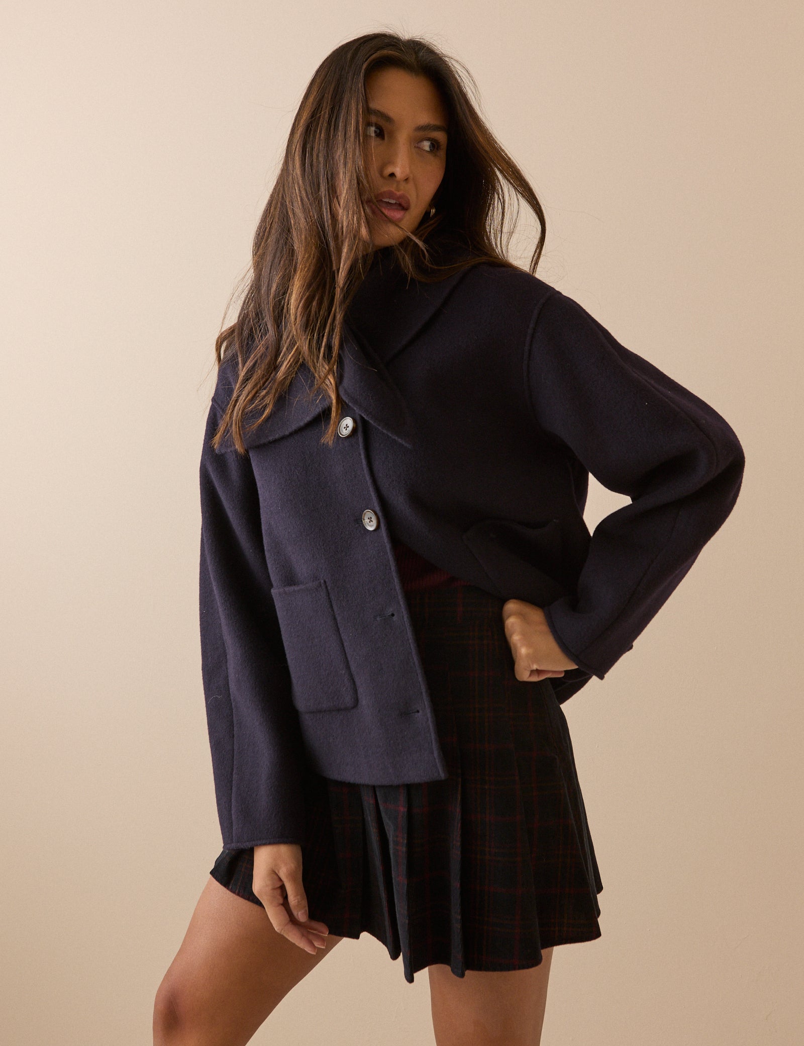 Navy Wool-Blend Neck Tie Jacket