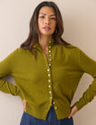 Olive Green Cashmere Funnel Neck Cardigan