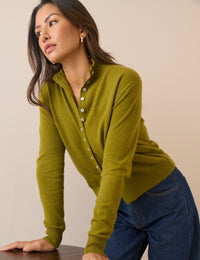 Olive Green Cashmere Funnel Neck Cardigan
