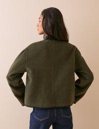 Khaki Whipstitch Asymmetric Wool-Blend Jacket
