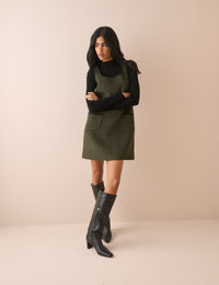 Khaki Whipstitch Trim Wool-Blend Shift Dress