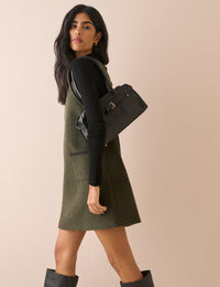 Khaki Whipstitch Trim Wool-Blend Shift Dress