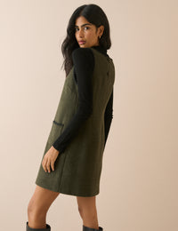 Khaki Whipstitch Trim Wool-Blend Shift Dress
