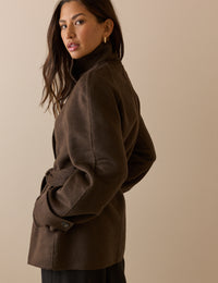 Brown Funnel Neck Wool Jacket
