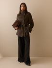 Brown Funnel Neck Wool Jacket