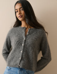 Grey Marl Cashmere Brushed Cardigan