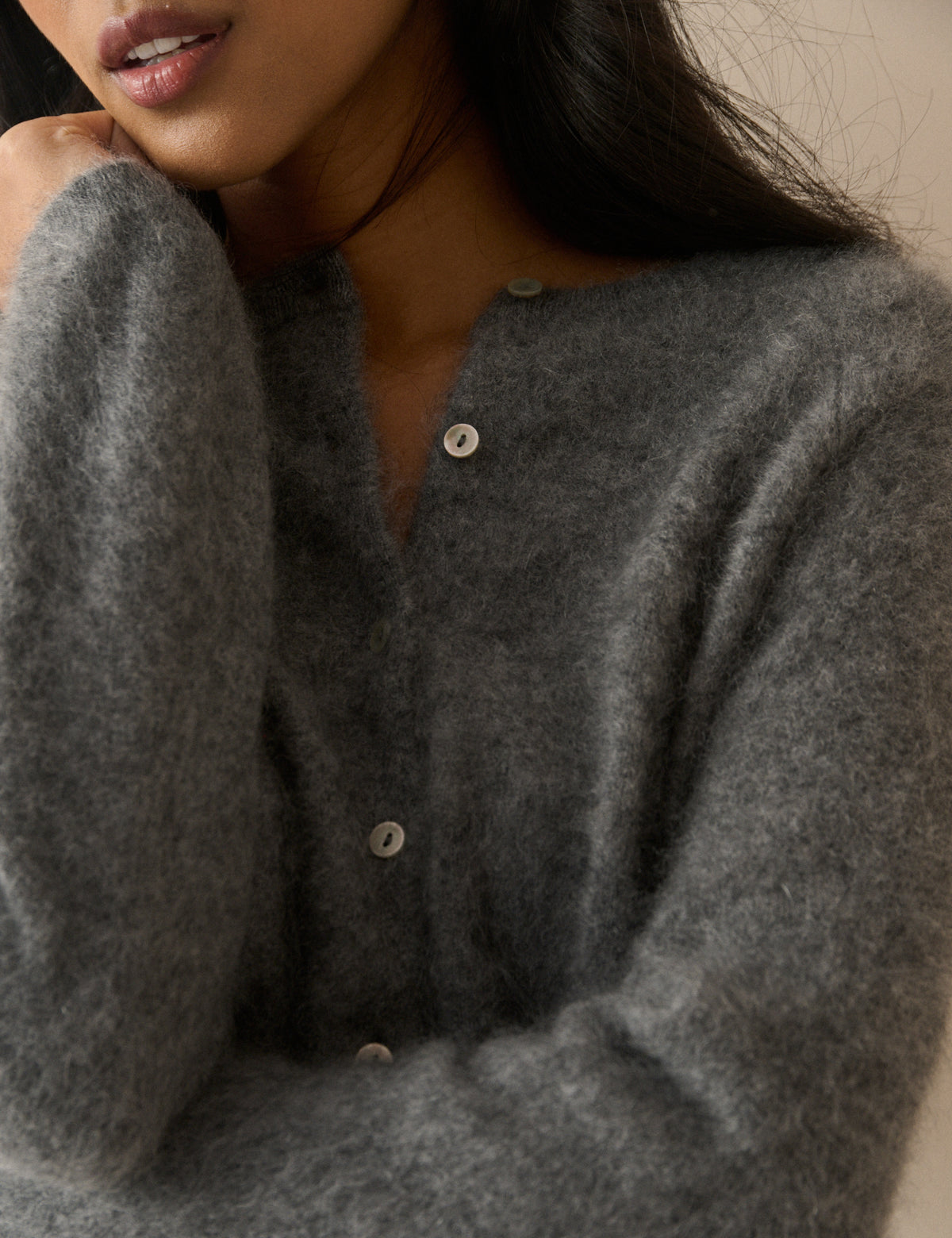 Grey Marl Cashmere Brushed Cardigan