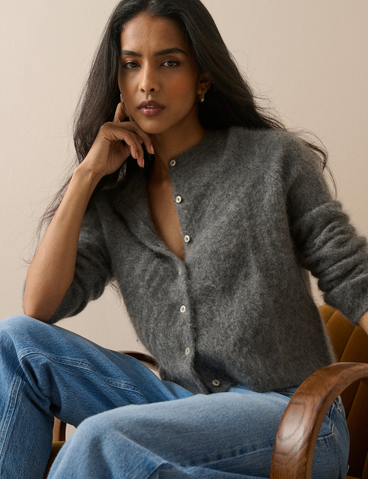 Grey Marl Cashmere Brushed Cardigan