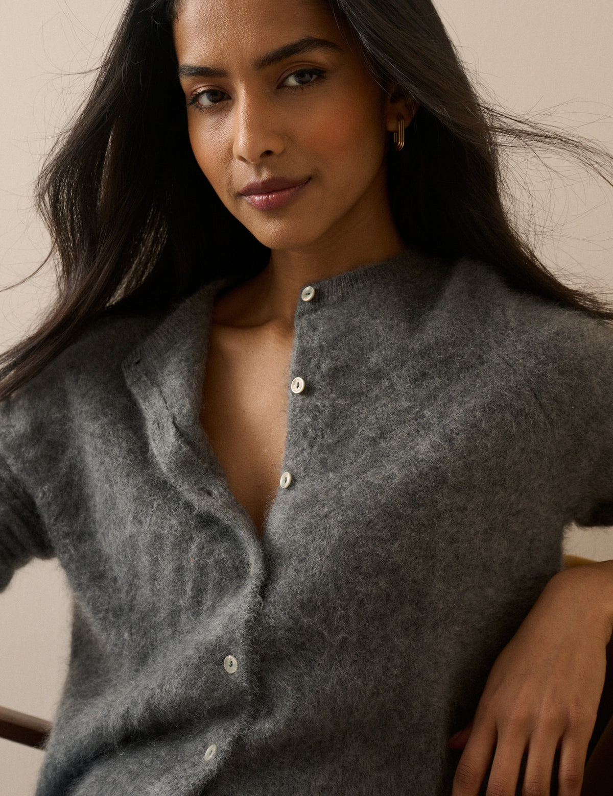 Grey Marl Cashmere Brushed Cardigan
