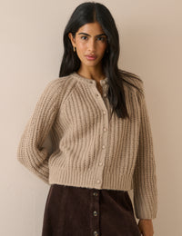 Beige Chunky Knitted Cardigan
