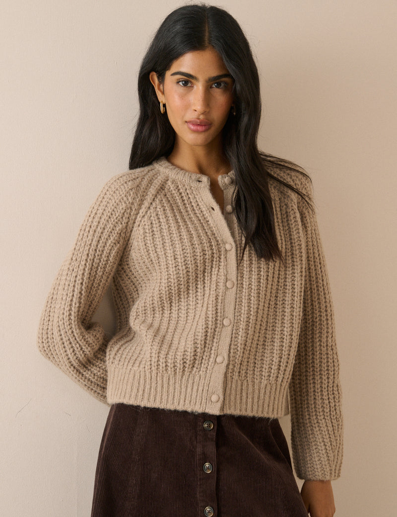Beige Chunky Knitted Cardigan