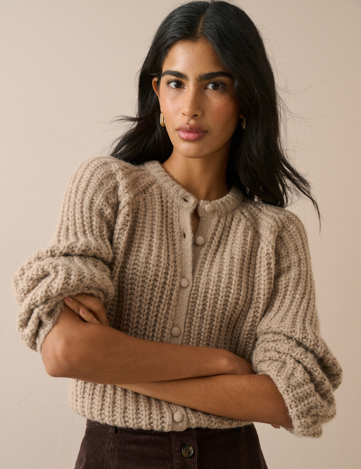 Beige Chunky Knitted Cardigan