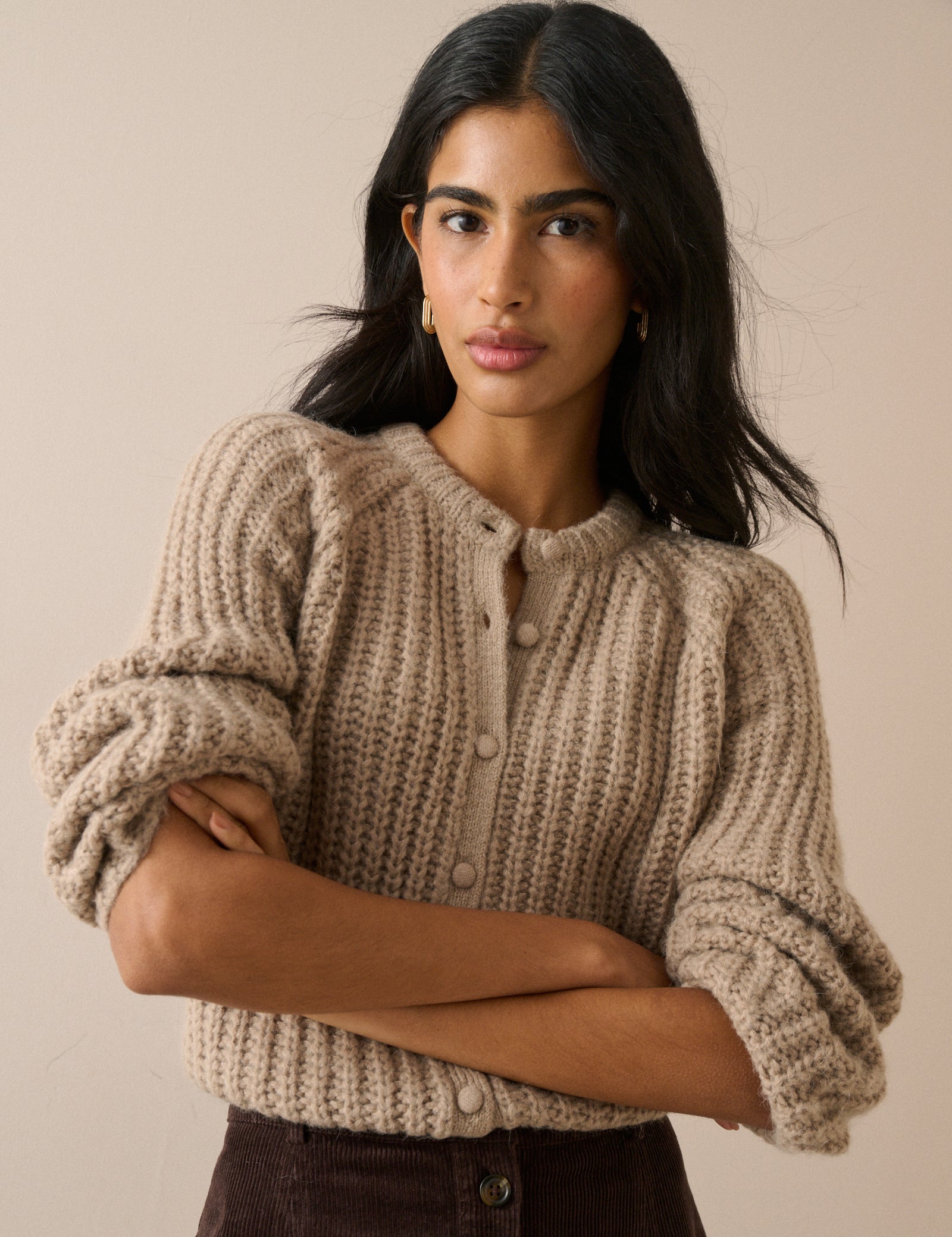 Beige Chunky Knitted Cardigan